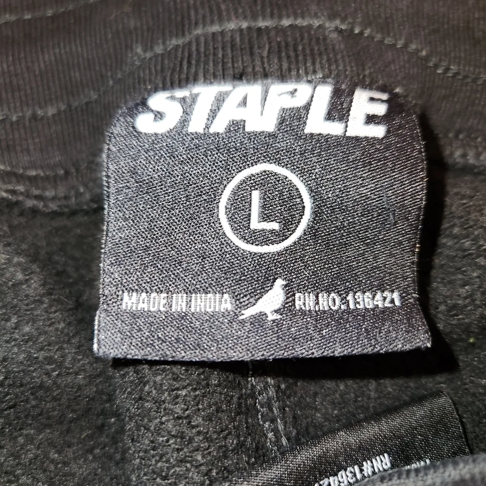 Staple Pigeon Black Jogger Pants Designs & Embroidery Black Zip Ankles Size L